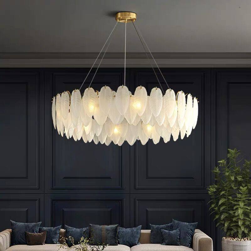 意式轻奢客厅主灯设计师款法式羽毛玻璃吊灯后现代简约卧室餐厅灯