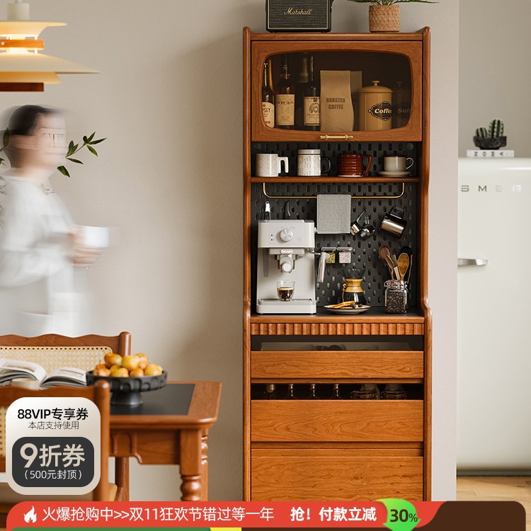 复古樱桃木色实木餐边柜小户型