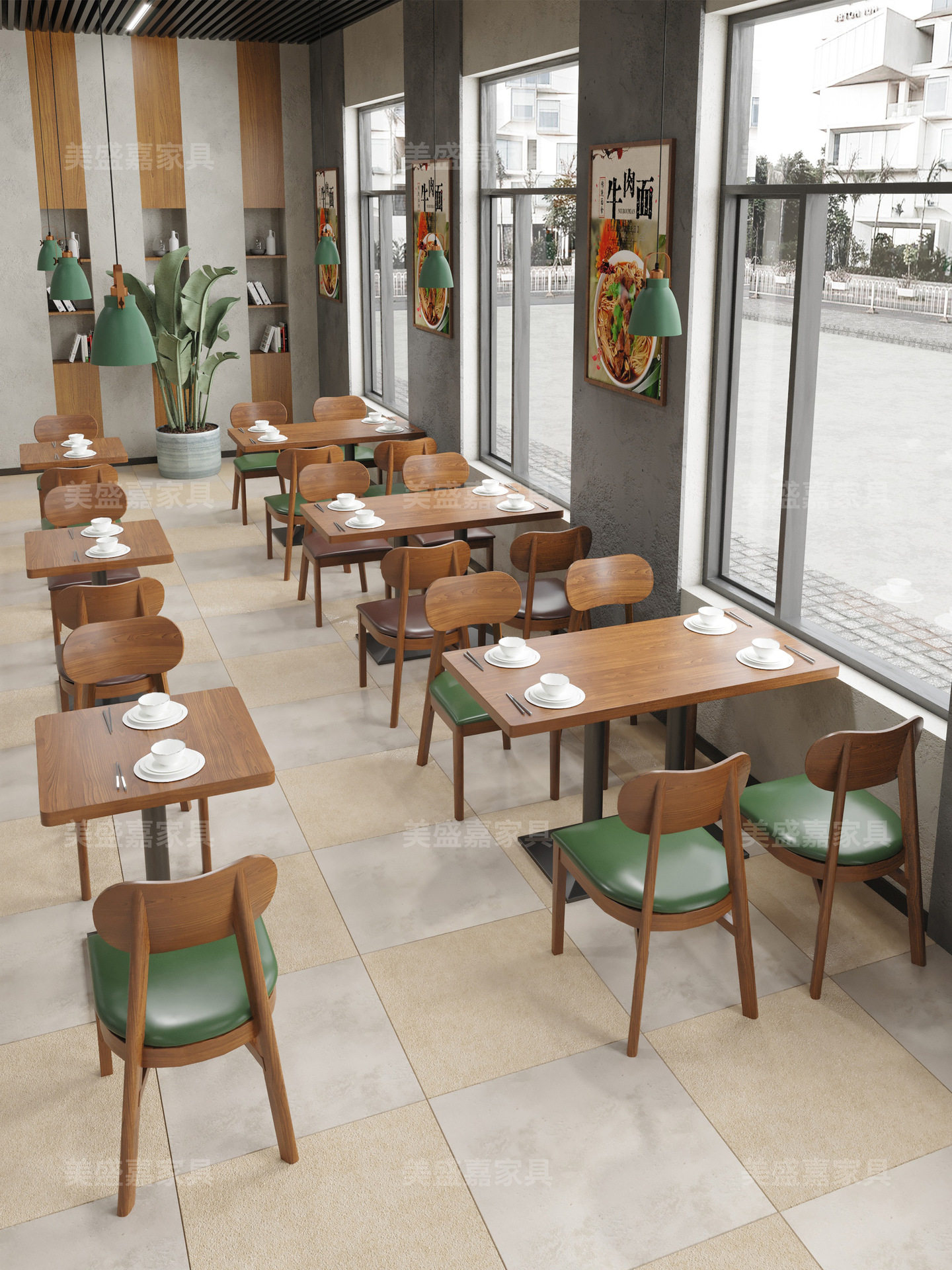 实木商用餐饮店卡座桌椅组合