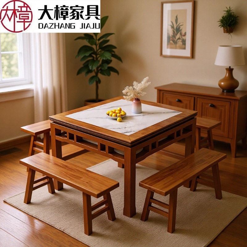 中式实木仿古八仙餐桌椅商用家用