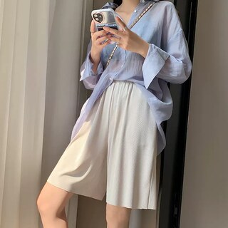 Q冰丝夏季薄款新款高腰宽松显瘦外穿直筒阔腿五分裤运动短裤子女