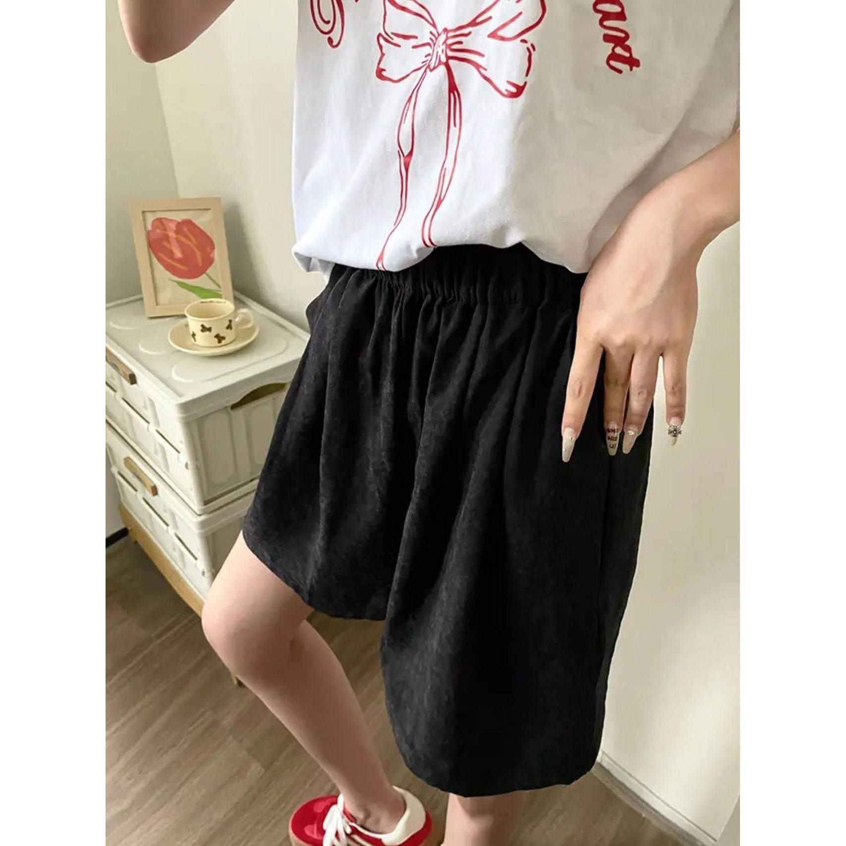 AK山本奶芙短裤宽松女生夏季短裤薄款高腰休闲阔腿裤a字裤五分裤