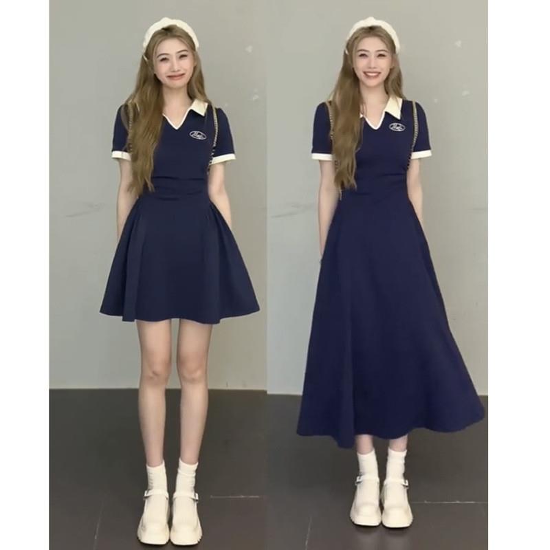 大码Polo连衣裙女装夏季2025款微胖MM遮肚子减龄显瘦学院风长裙子