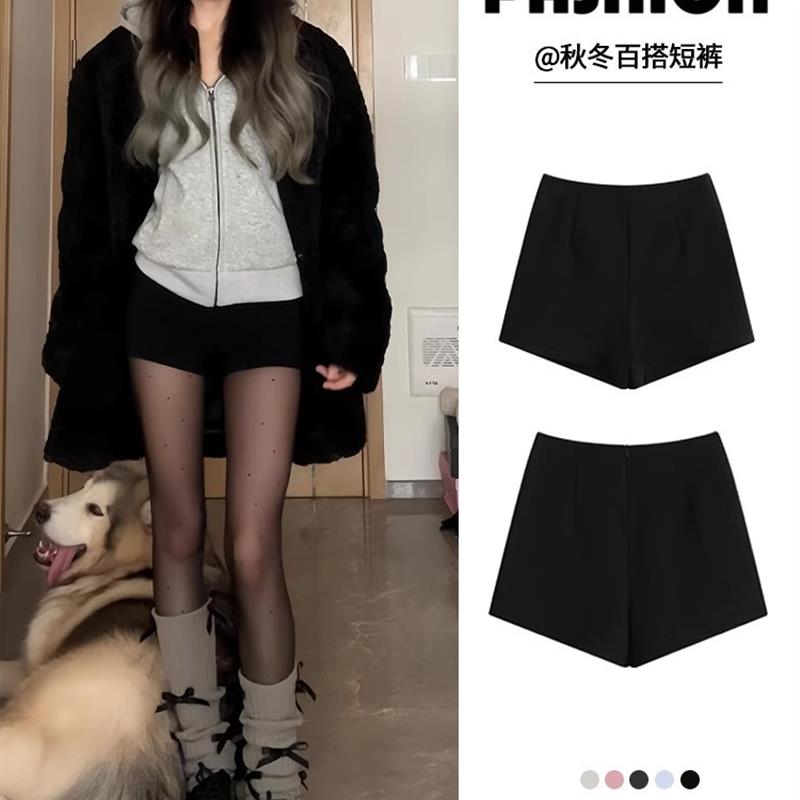 黑色短裤女春夏2025新款高腰显瘦小个子辣妹打底靴裤外穿西装热裤