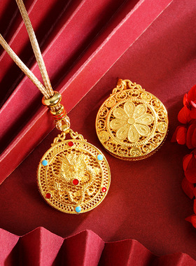 越南沙金游龙罗盘项链国风手工