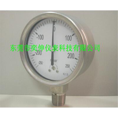 100MM径向正负250MBAR耐高温微压表1/2PT牙，全不锈钢膜盒压力表