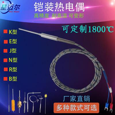 K型铠装热电偶可弯曲K/E/J/N/R/B型温度传感器耐高温探头WRNK-191