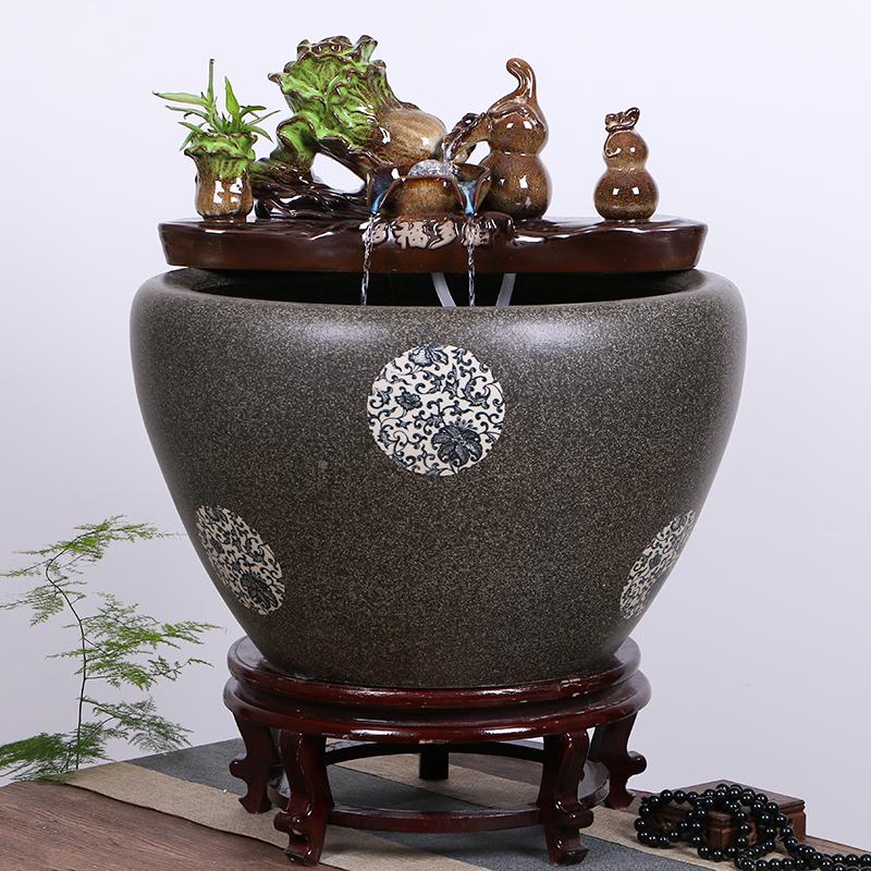 景德镇陶瓷鱼缸流水家用喷泉特大号荷花锦鲤缸客厅养鱼盆落地造景