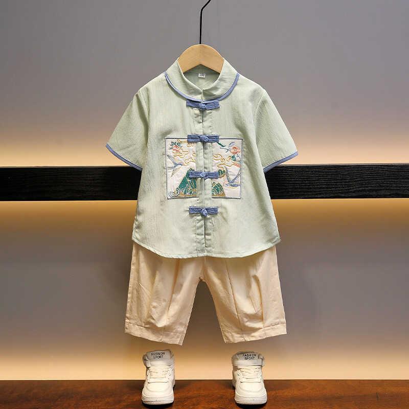 男 童汉服2024新款夏季儿 童中国风国学短袖改良唐装六一演出服装