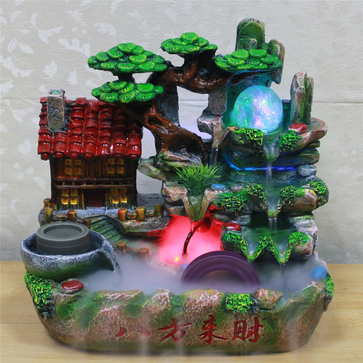 八方来财 流水生财假山喷泉鱼缸盆景配件雾化加湿器底座招财摆件
