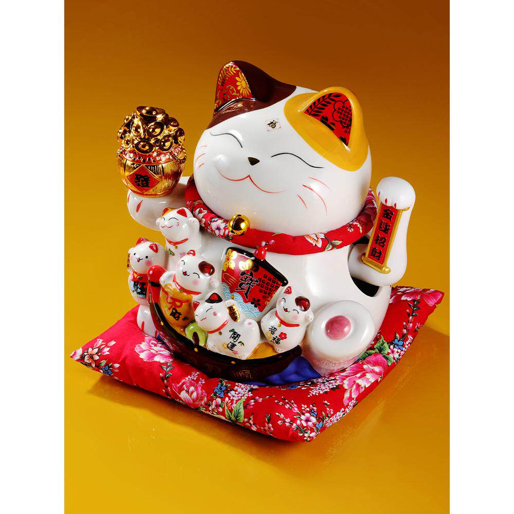 招财猫电动摇手办公室开业前台陶瓷礼物摆件居家旺福可爱装饰礼品