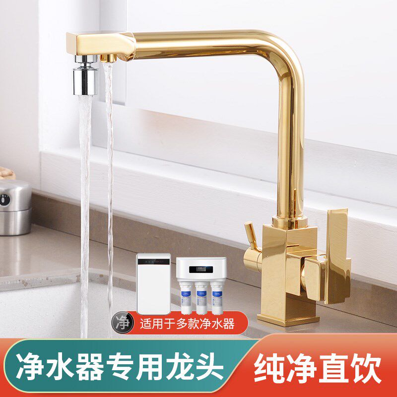全铜厨房洗菜盆三合一水龙头冷热洗碗池净水机过滤器纯净直饮专用