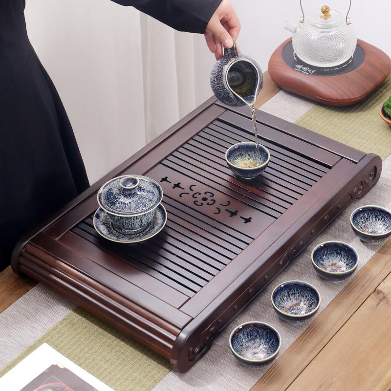 茶盘家用实木小型新中式嵌入式排水管复古风轻奢简约功夫茶具紫檀