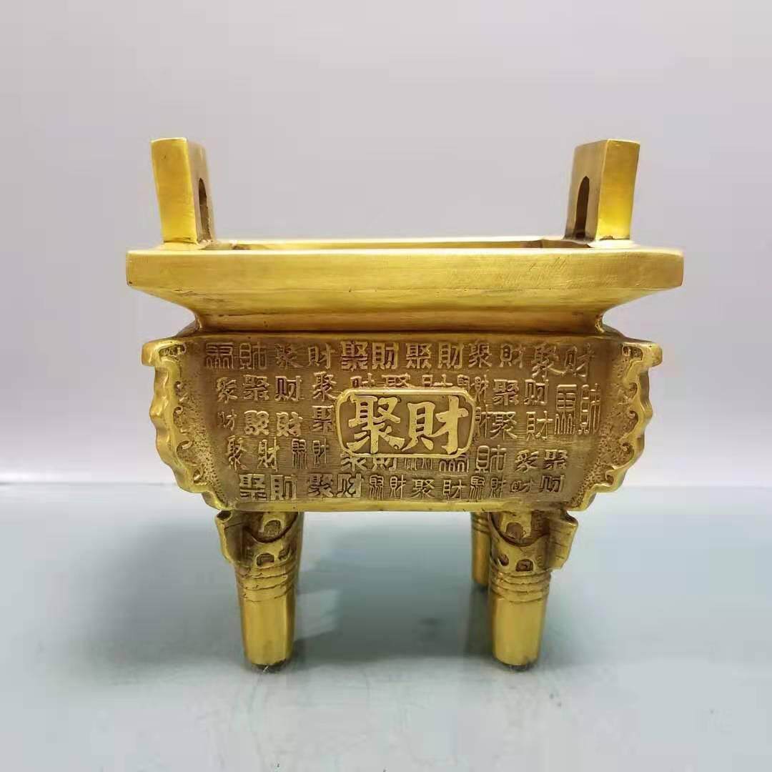纯铜聚财鼎摆件全铜鼎平安鼎九龙鼎小宝鼎家居装饰吉祥盛鼎工艺品