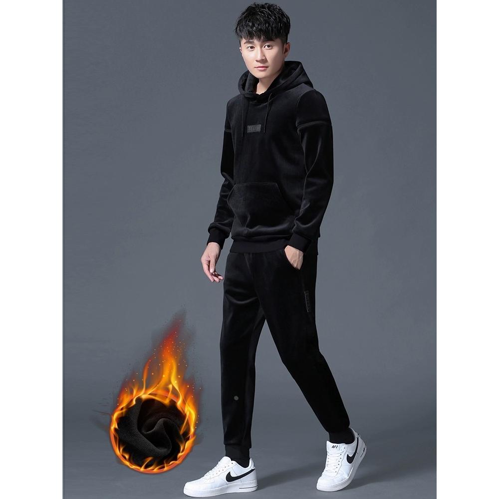 高档可外穿家居服男款秋冬款冬季珊瑚绒加绒加厚款金丝绒睡衣套装