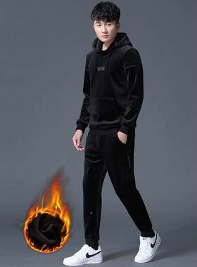 可外穿家居服男款秋冬款冬季珊瑚绒加绒加厚款金丝绒睡衣套装