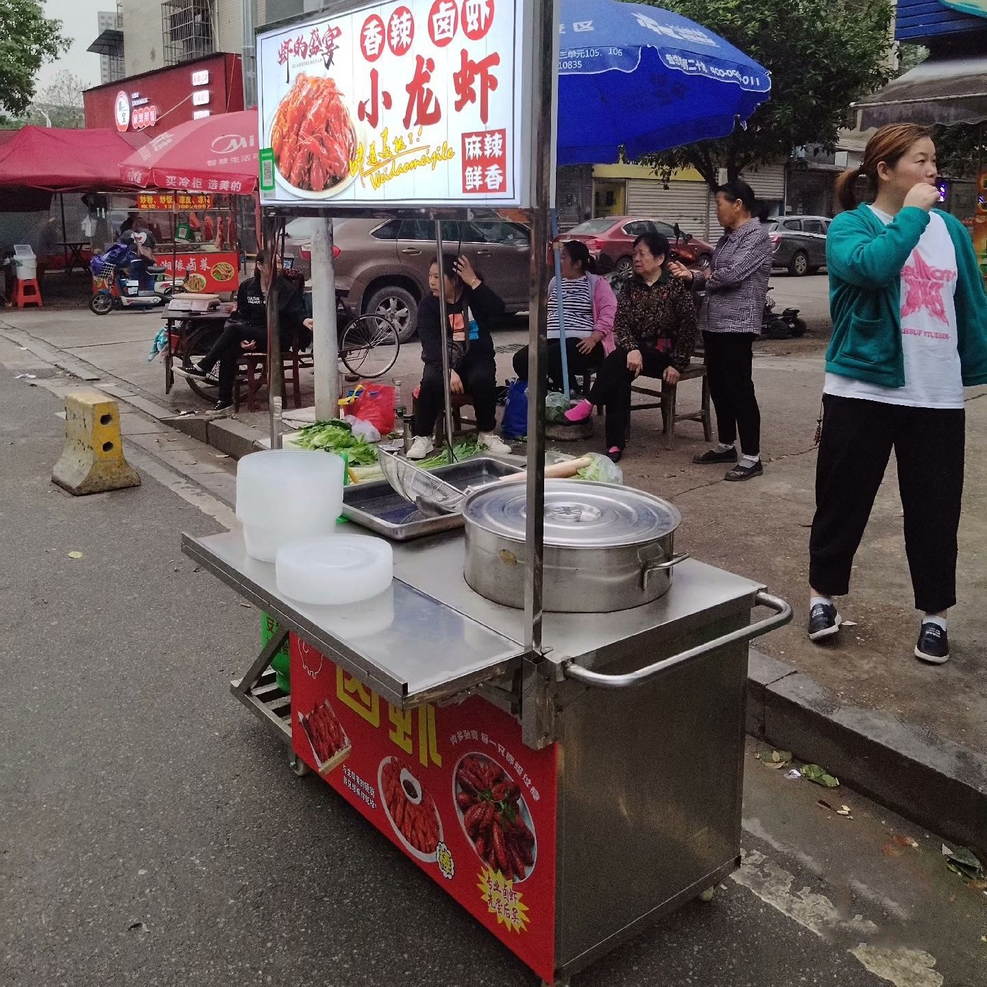 卤虾车桶小龙虾车夜市摆地摊推车新款户外单筒不锈钢手推车多功能