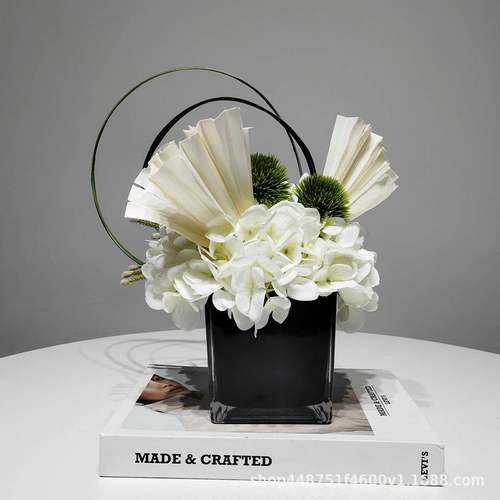 现代轻奢白色仿真花艺桌面餐桌小花盆景客厅样板房装饰品假花摆件