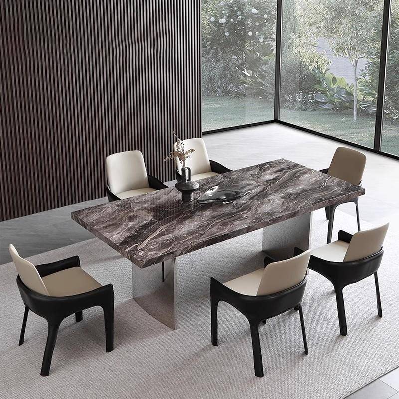 意式轻奢高端别墅现代家用小户型饭桌长方形设计师岩板餐桌椅组合