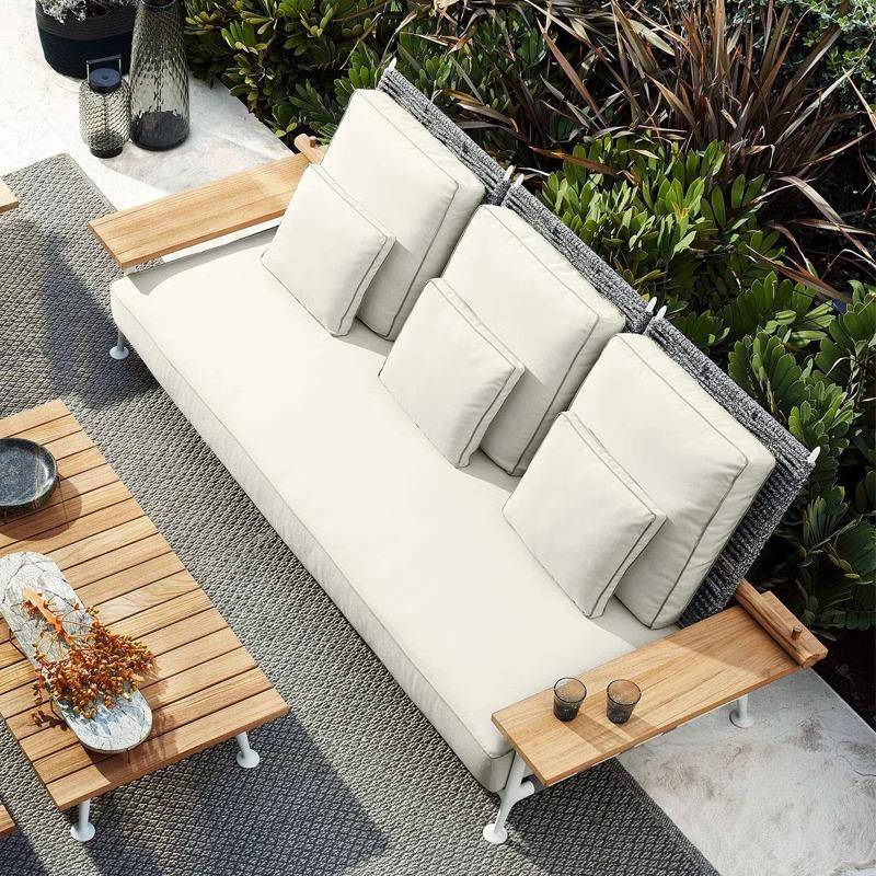 户外防水沙发椅藤艺别墅庭院花园休闲室外露台防晒藤编柚木小茶几