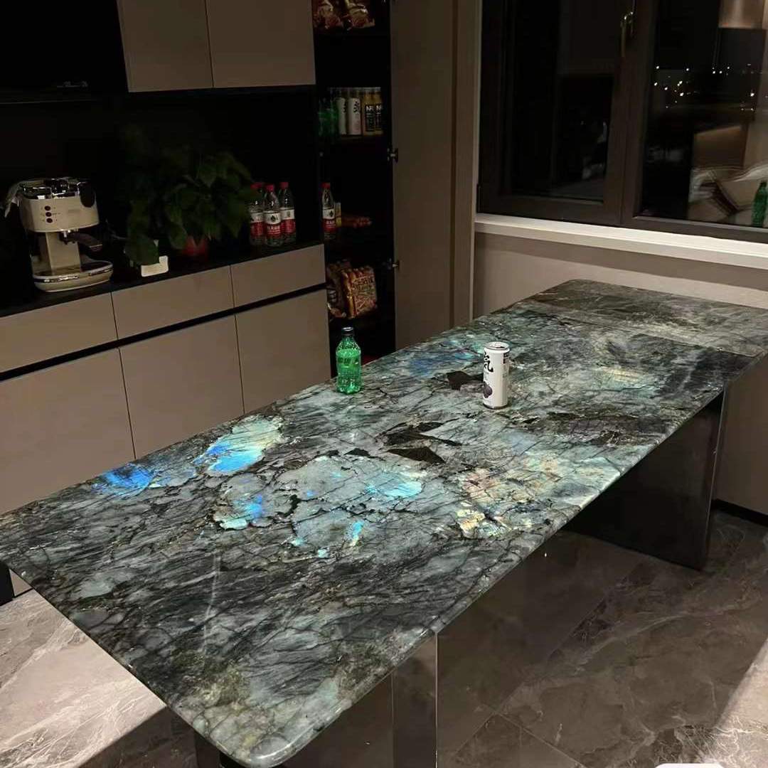 蓝翡翠奢石茶几圆形设计师天然大理石长方形餐桌茶桌台面