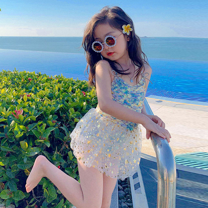 韩国女童泳衣裤夏季2024新款洋气美人鱼女孩宝宝网红儿童夏装泳装