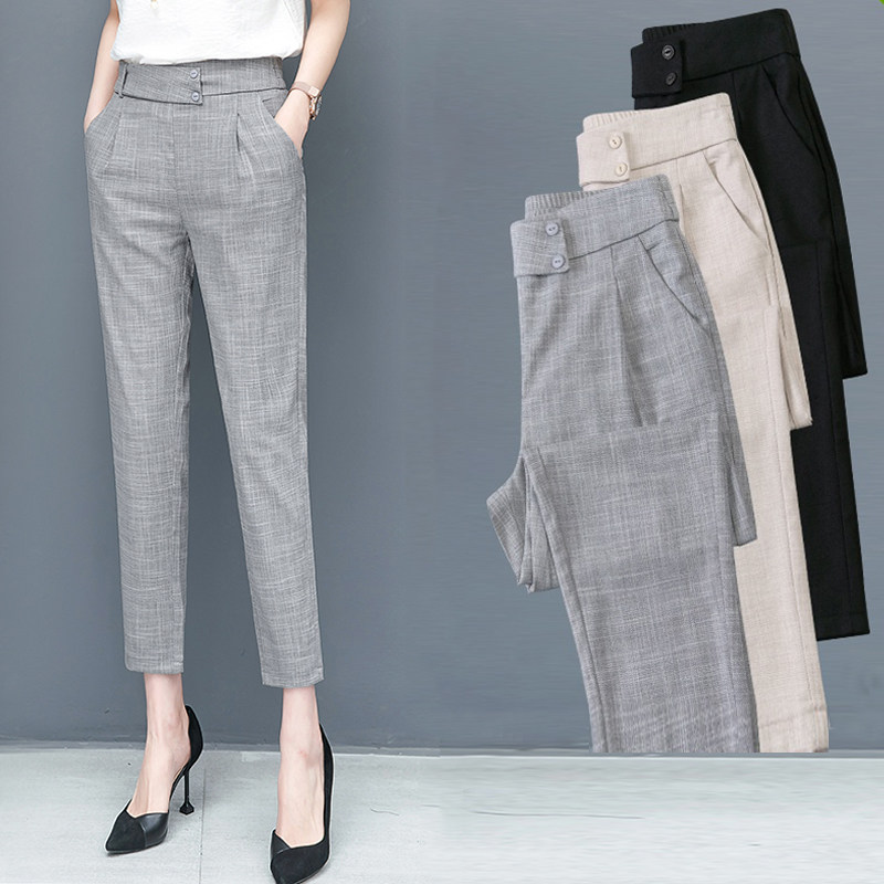 西装裤子女春秋高腰直筒小个子显瘦职业休闲九分小脚烟管夏季薄款