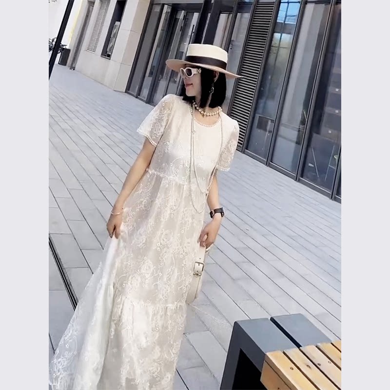 气质名媛高端精致女神范高级感白色连衣裙子女装夏天2024新款长裙