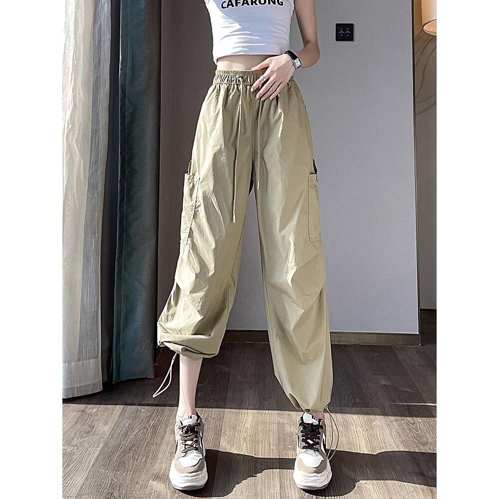 美式复古工装裤女春夏新款休闲降落伞裤宽松束脚阔腿运动登山裤子