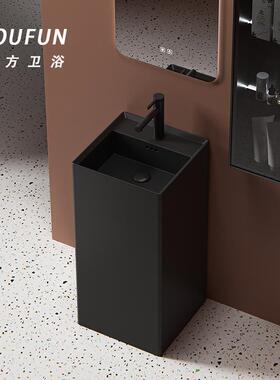 黑色哑光立柱盆卫生间落地式洗脸盆方形阳台陶瓷一体立柱洗手盆