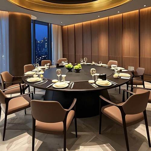 酒店大圆桌饭店饭厅包厢电动餐桌15人20人高档实木岩板定制2米3米