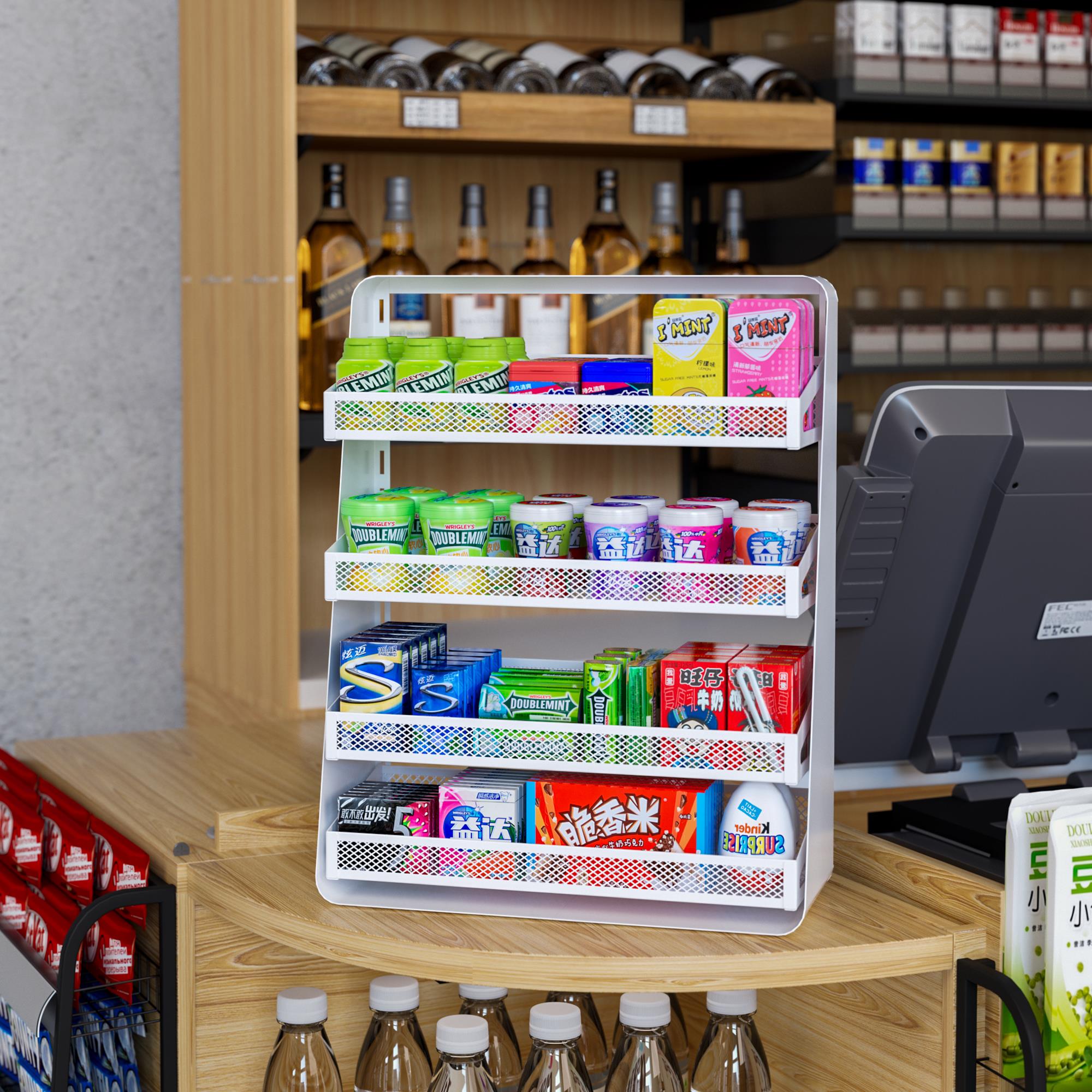 桌面多层零食品收纳架影院奶茶店收银台面奶酪糖精口香糖陈列架