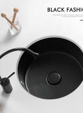 哑光黑色圆形台下盆家用阳台陶瓷洗手盆单盆嵌入式小尺寸洗脸盆池