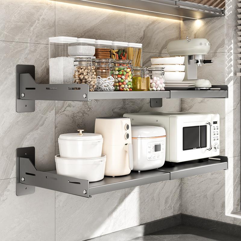 微波炉厨房置物架免打孔厨房悬挂式置物架加宽调味品多功能收纳架