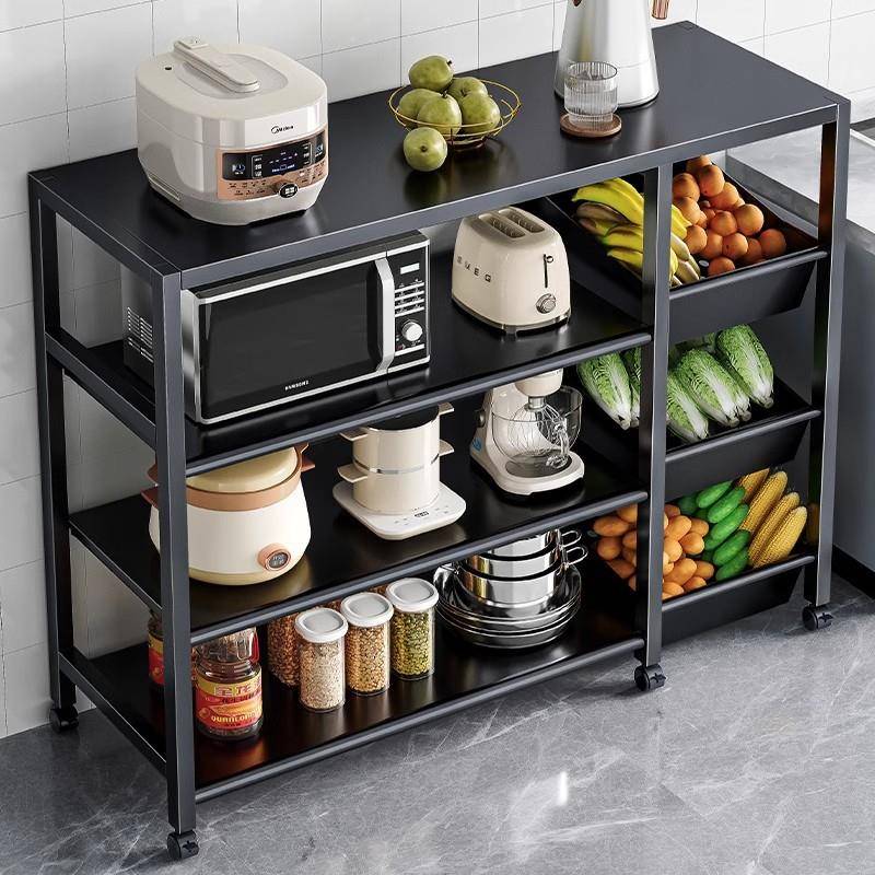 厨房蔬菜篮子置物架落地多层货架多功能微波炉收纳架烤箱储物架子