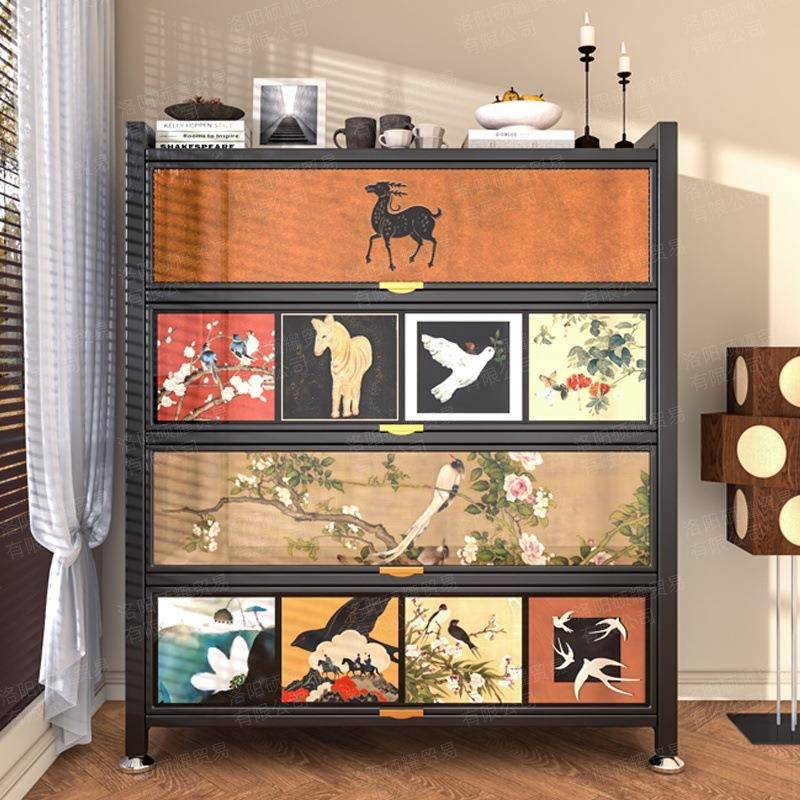 中古风书架落地多层置物架客厅家用厨房钢制收纳书柜储物柜整理架