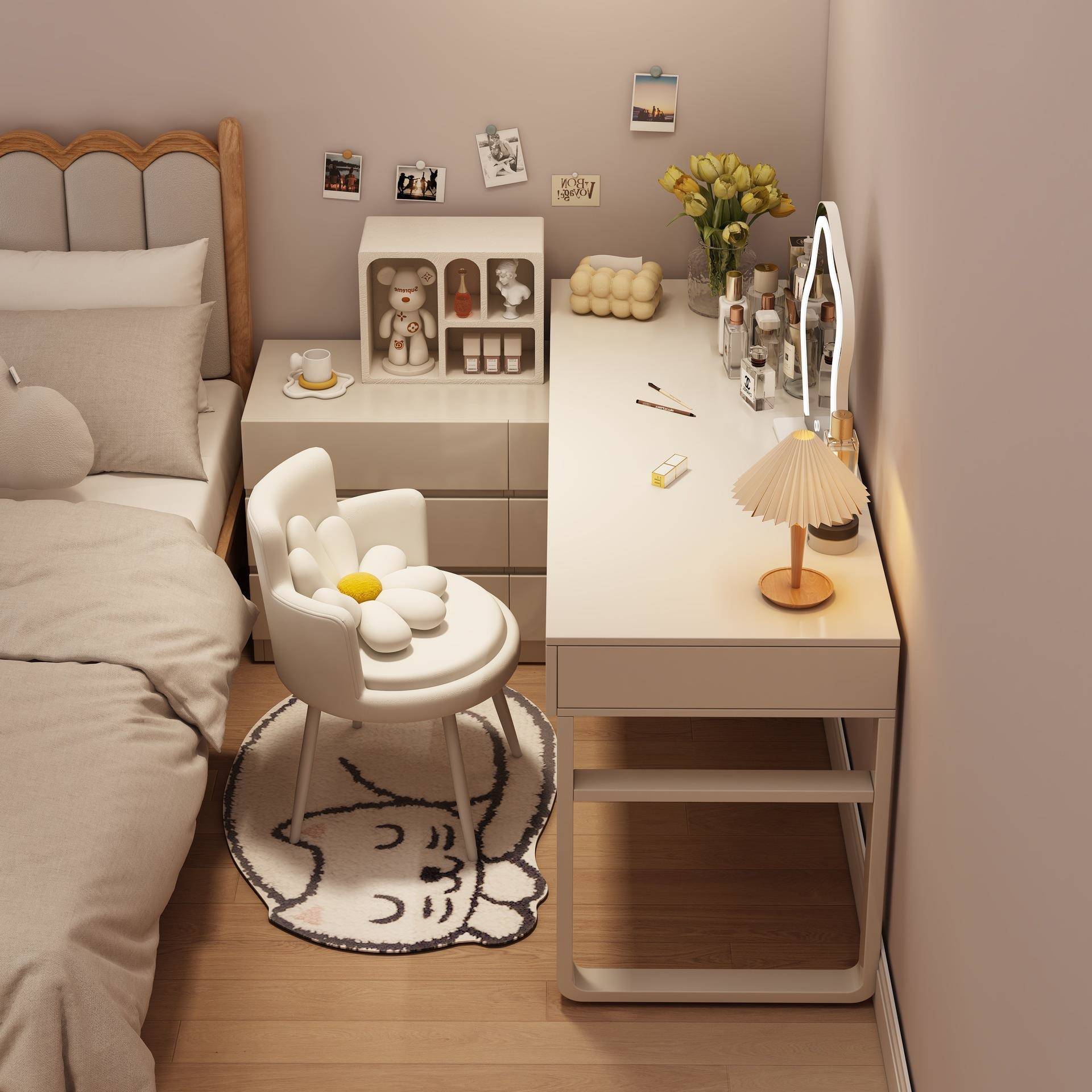 梳妆台斗柜一体卧室现代简约高级感小户型收纳书桌飘窗转角化妆桌