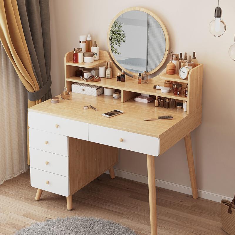 轻奢梳妆台卧室现代简约小户型网红ins风斗柜收纳柜一体化妆桌镜