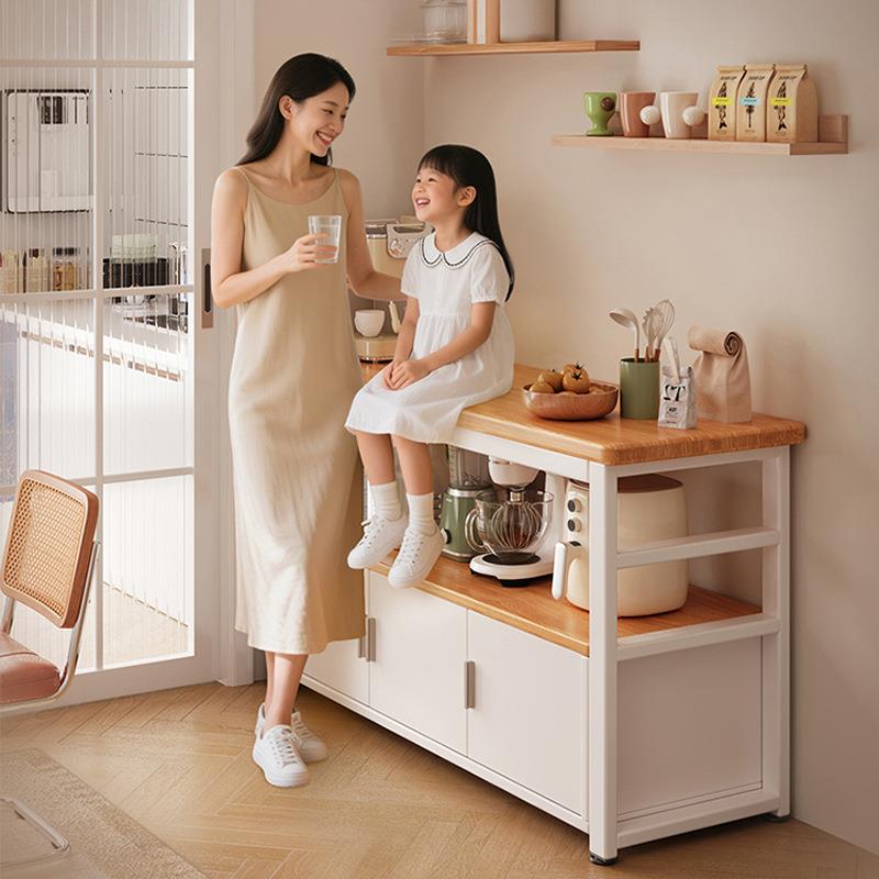 厨房置物架多功能餐边橱柜实木靠墙桌子工作台微波炉收纳家用边柜