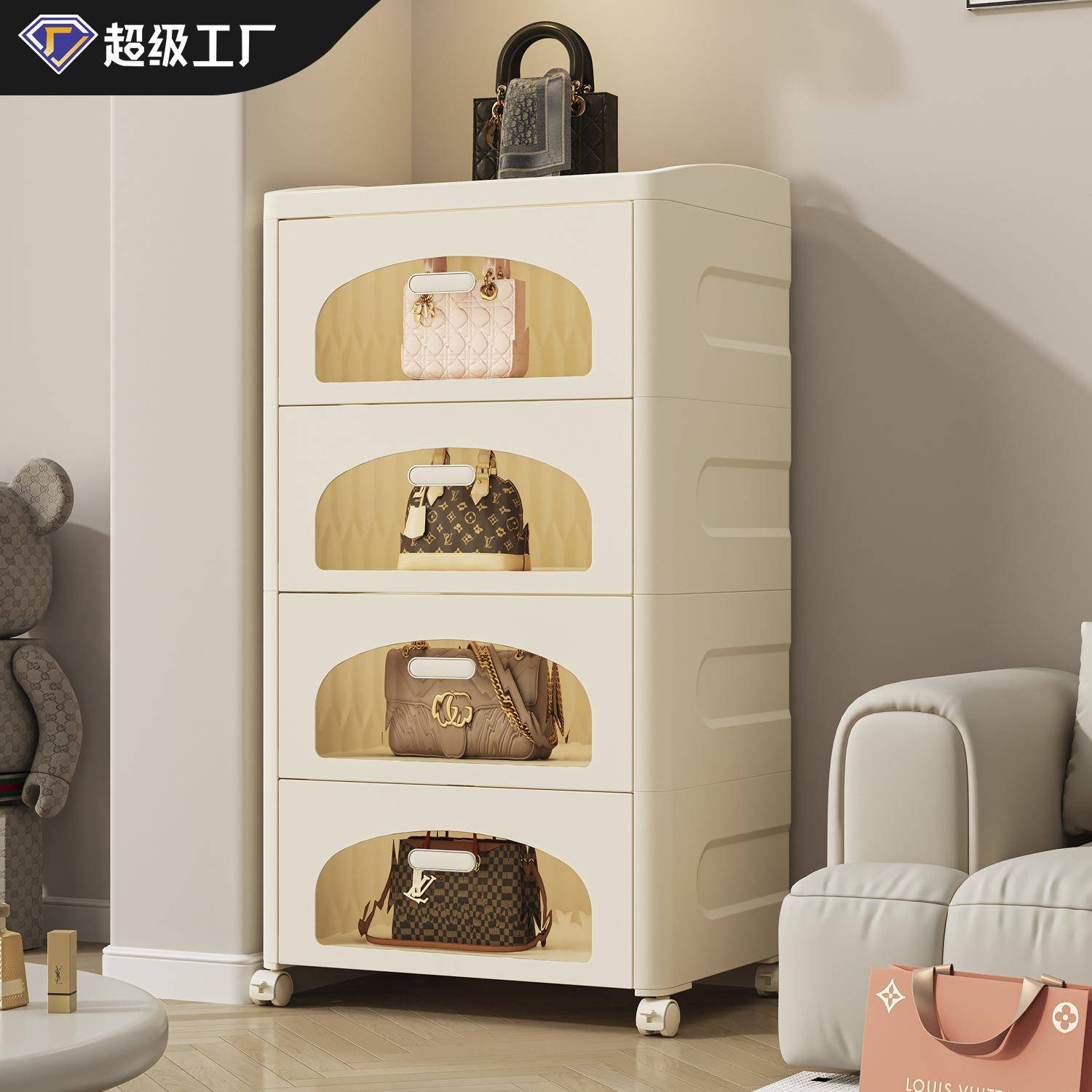 加厚抽屉式收纳柜家用客厅置物柜多层夹缝储物柜子玄关卧室床头柜