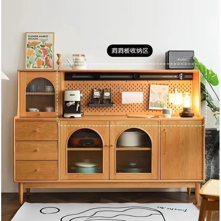 北欧高餐边柜小户型实木茶水柜日式靠墙餐厅储物柜中古酒柜玄关柜