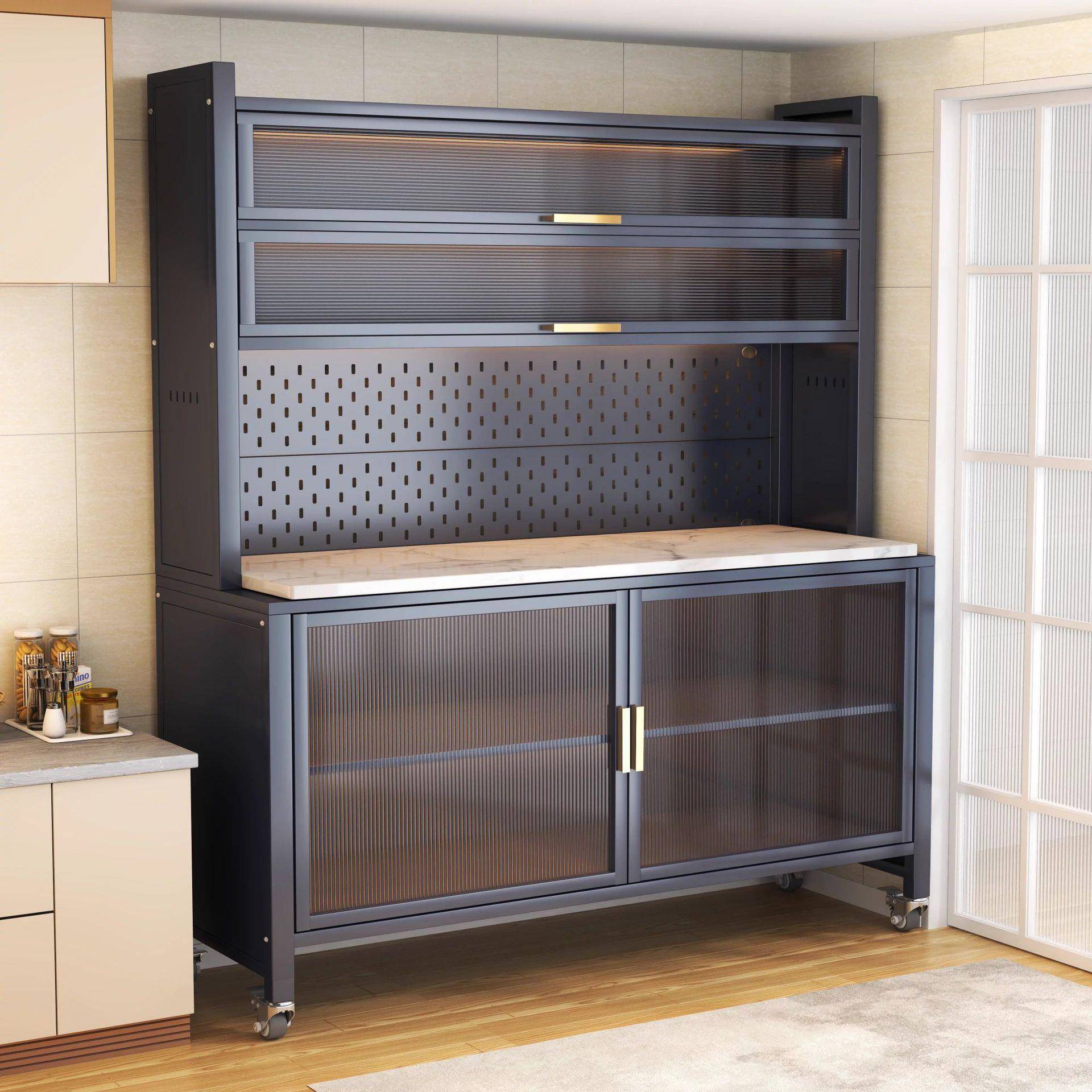 岩板厨房置物架餐边储物落地多层微波炉多功能收纳碗柜橱柜餐边柜