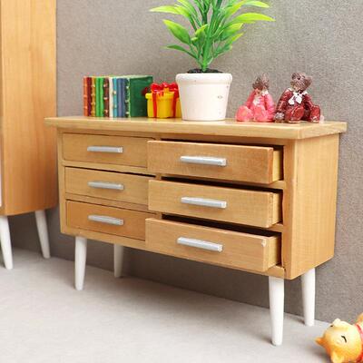 1:h12娃屋dollou娃es迷你家具餐厅微场景摆件原木色A1003现代桌椅