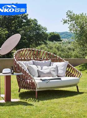 户外休闲藤编发院庭防水MVX防室晒外露台花园阳台藤椅沙别墅家具