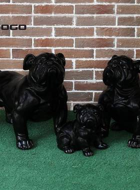 创意仿真英国斗牛犬模型摆件树脂工艺品家居大厅动物公仔装饰摆饰