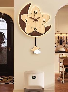 原木复客厅挂钟创2025新款月球意时古钟壁家用灯F98M5SMM表挂墙免