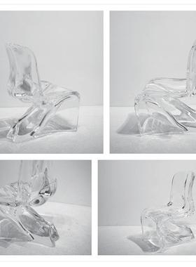 代轻奢术透明水晶TY椅现亚克力凳子客家用艺别墅厅茶室靠背椅子