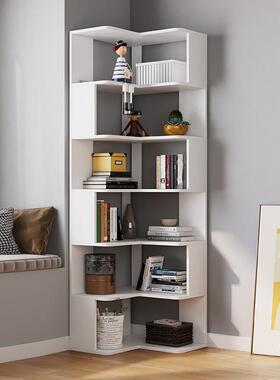 简约层实木书架三角多层置物PJQ架多转柜家卧室书角架收用纳转角