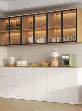 r简实木餐边e5FHrS4y柜现代约吊柜餐厅厅边柜酒柜i多功能客茶碗柜