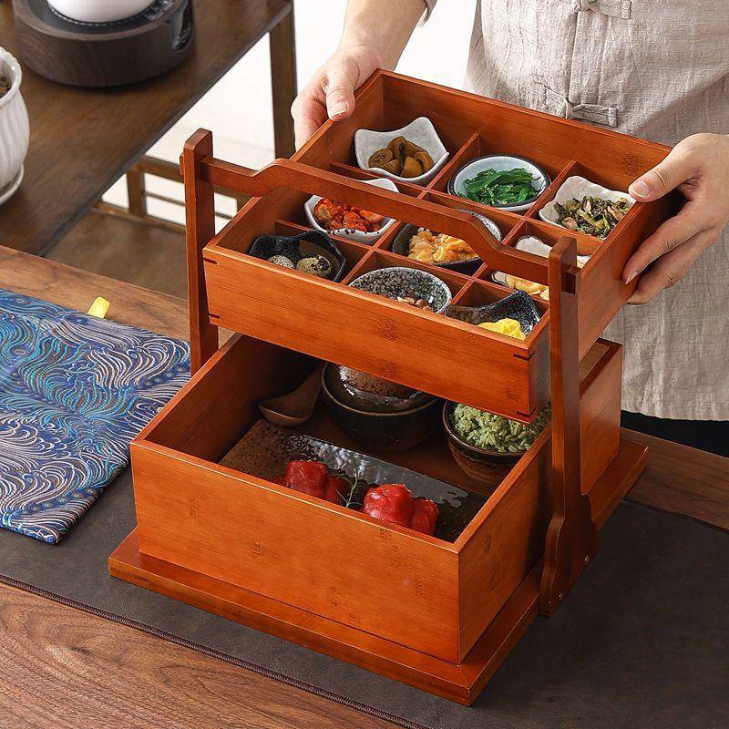 YI中式送复古多层提盒提餐篮竹制收纳盒食盒家YSY用野篮茶箱餐厅9